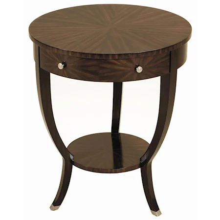 Ebony Finished Zebrano Veneer Round Occasional Table with Brushed Satina Brass Accents